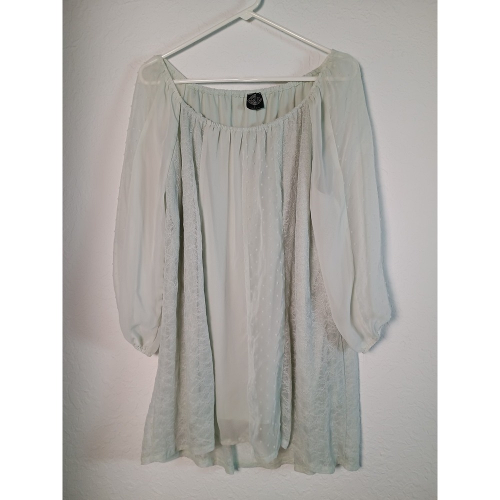 Cal Style Light Green‎ Sheer Lace Panel  Blouse Top